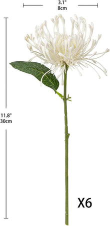 Künstliche Chrysantheme 6er-Set Weiß 30cm Stiel biegbar