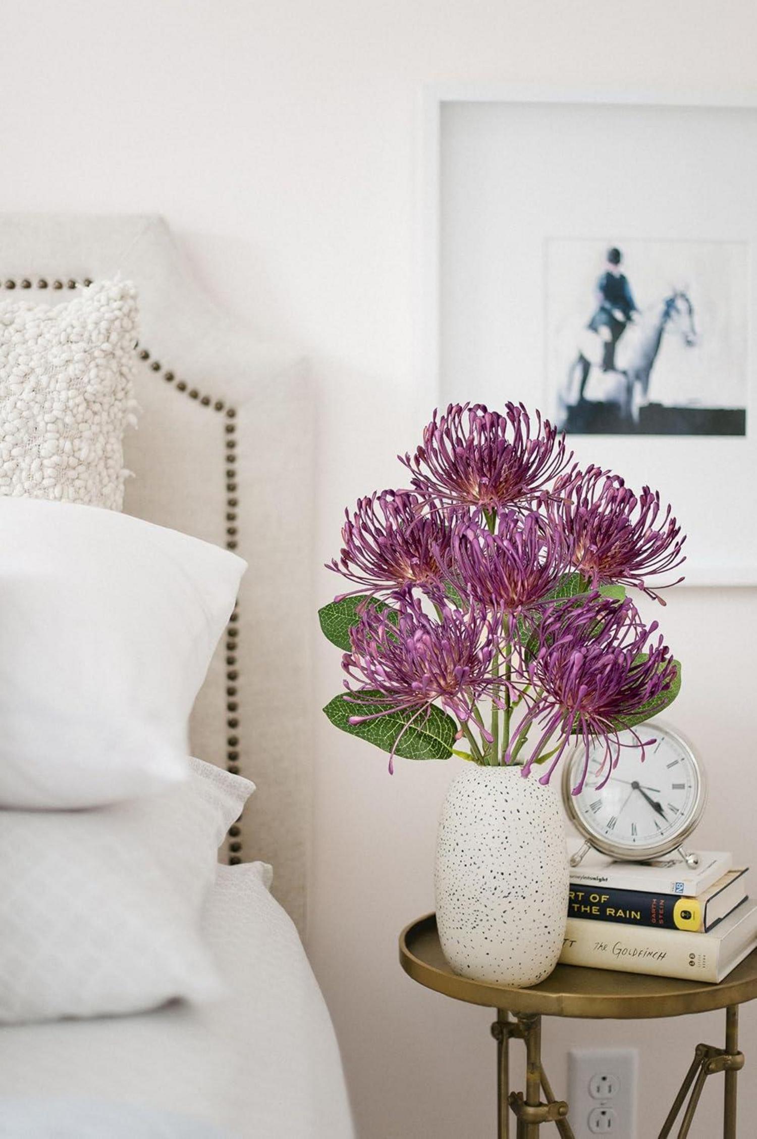 Kunstblumen Chrysantheme biegsam Stiel 6er Set Deko lila 30cm