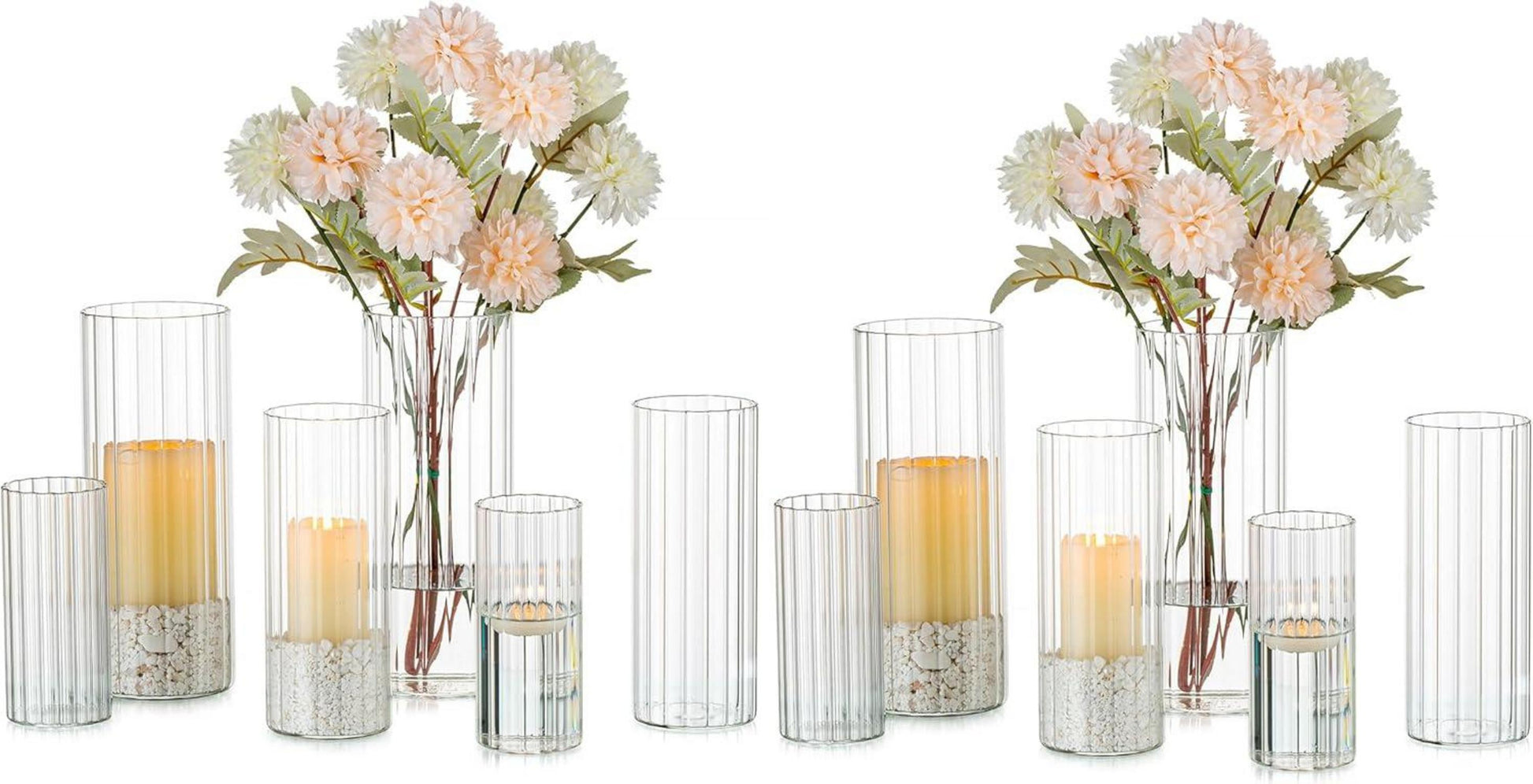 Windlicht Glas Set Kerzenhalter Stumpenkerzen Kerzenständer