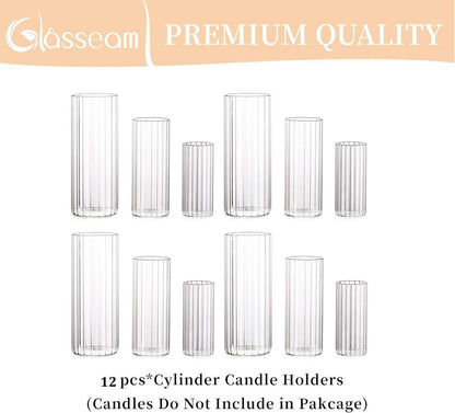 12er Glaszylinder Kerzenständer Set für Hochzeit Weihnachten