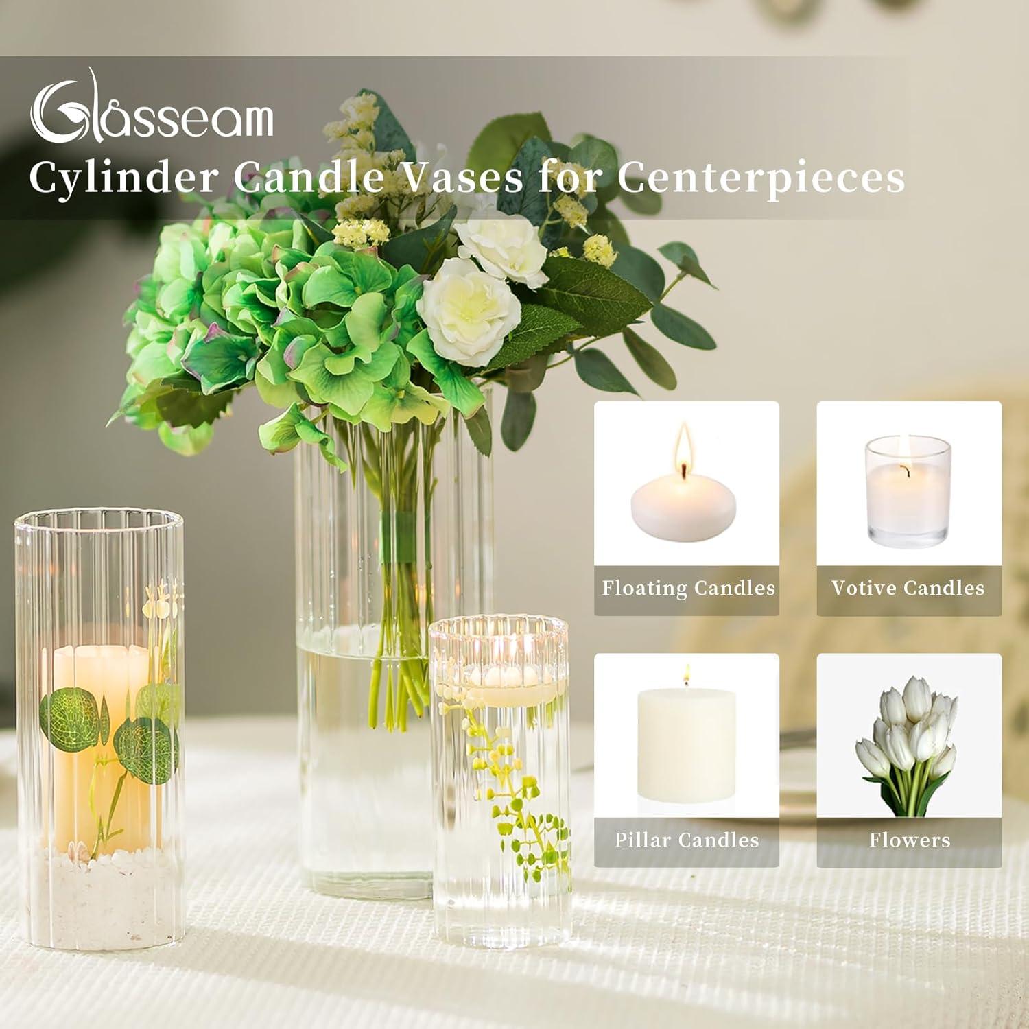 Großes Glas-Windlicht Kerzenständer Set: 12er Stumpenkerzen