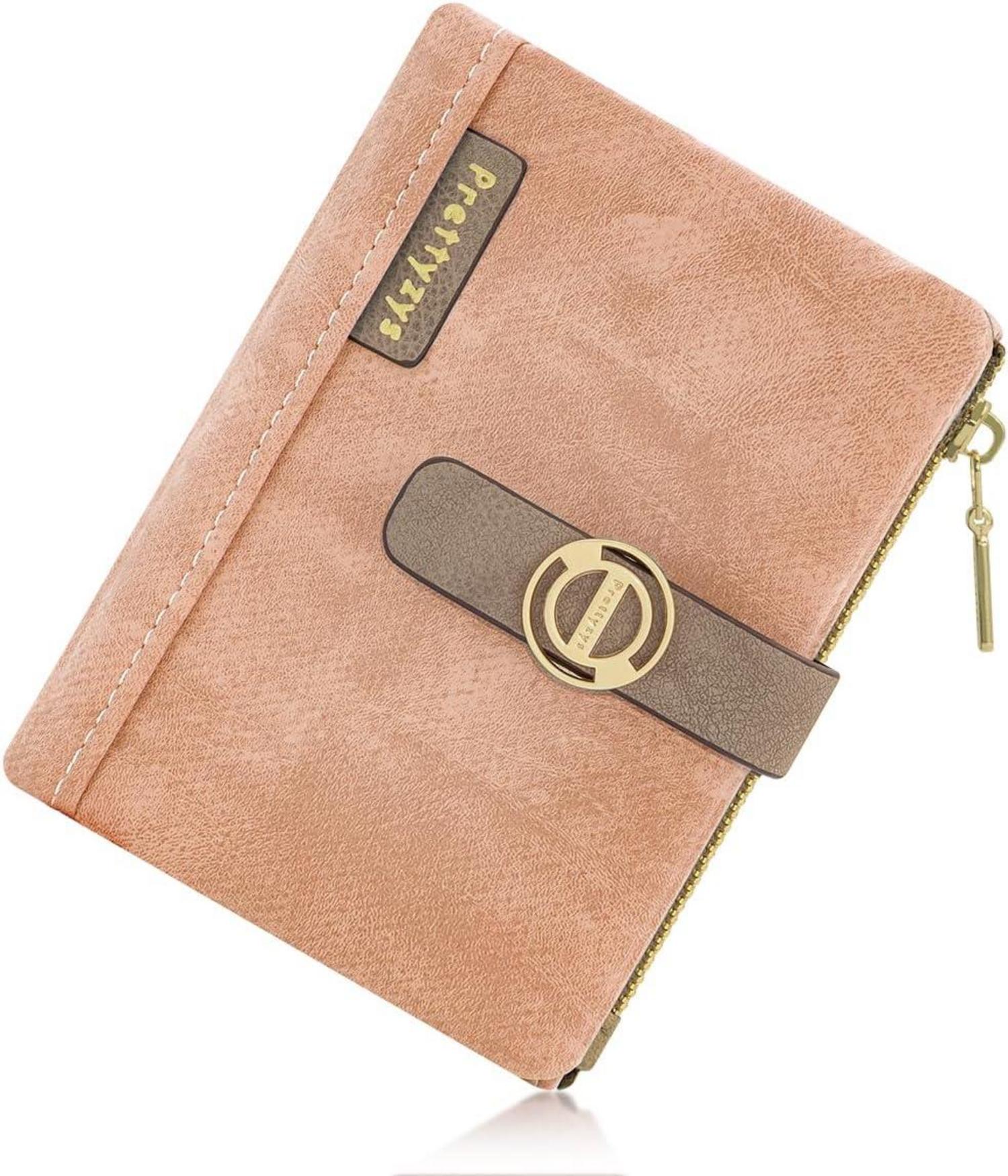 Damen Geldbörse Klein PU Leder Portemonnaie mit Zipper Münzfach Rosa