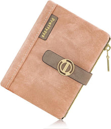 Damen Geldbörse Klein PU Leder Portemonnaie mit Zipper Münzfach Rosa