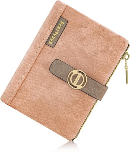 Damen Geldbörse Klein PU Leder Portemonnaie mit Zipper Münzfach Rosa