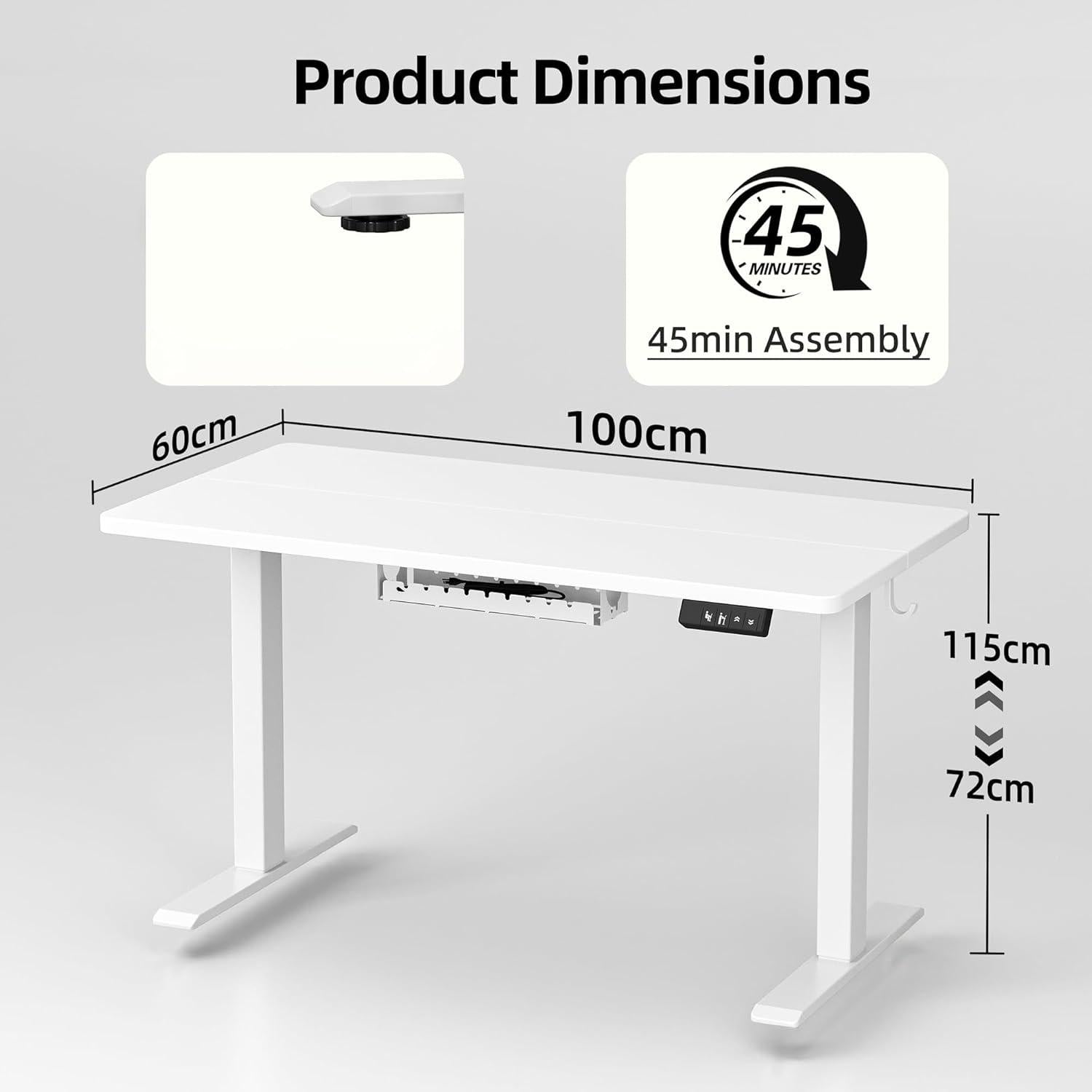 Elektrischer Schreibtisch Höhenverstellbar 100x60 cm Memory Funktion Anti-Kollisions