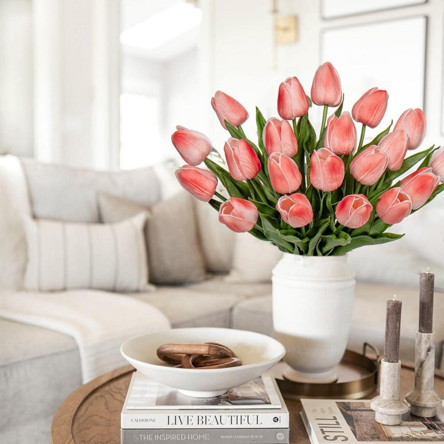 Künstliche Tulpen Blumen Latex Real-Touch Deko Kunstpflanze 34cm 10