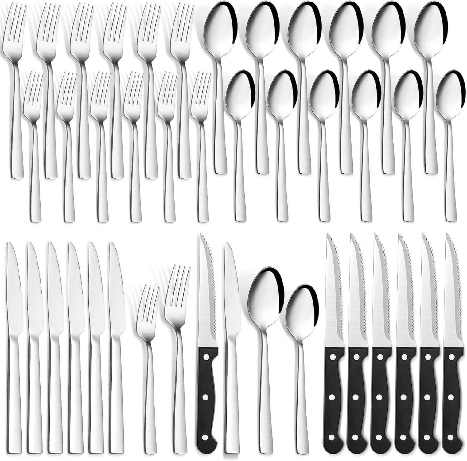 36-teiliges Edelstahl Besteckset für 6 Personen mit Steakmesser