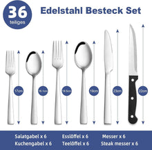 36-teiliges Edelstahl Besteckset für 6 Personen, Steakmesser