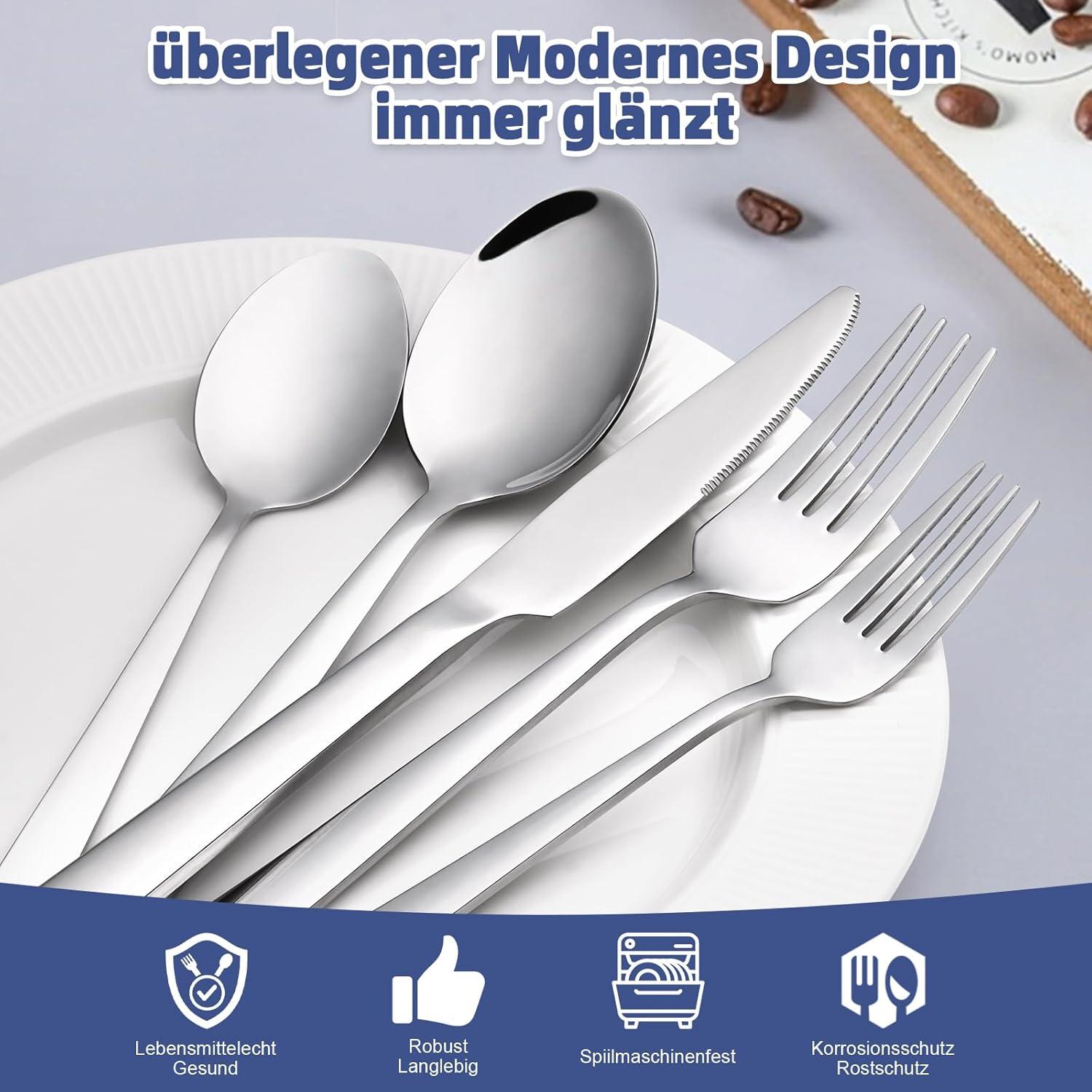 36-teiliges Edelstahl Besteckset für 6 Personen mit Steakmesser
