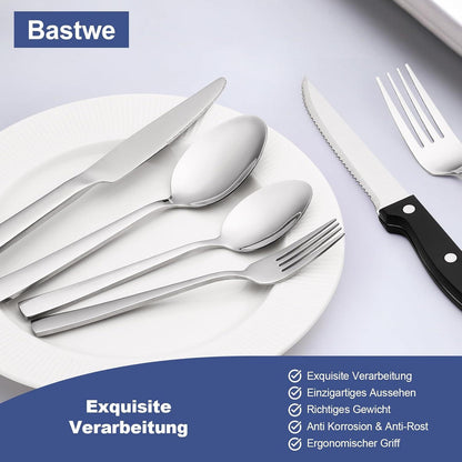 36-teiliges Edelstahl Besteckset für 6 Personen Steakmesser Hochglanzpoliert