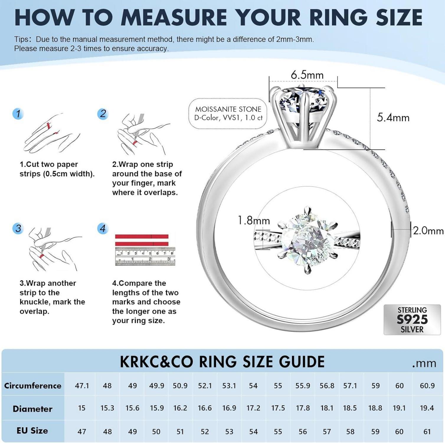 Verlobungsring Damen Moissanite 1 Karat Diamant Weißgold 925