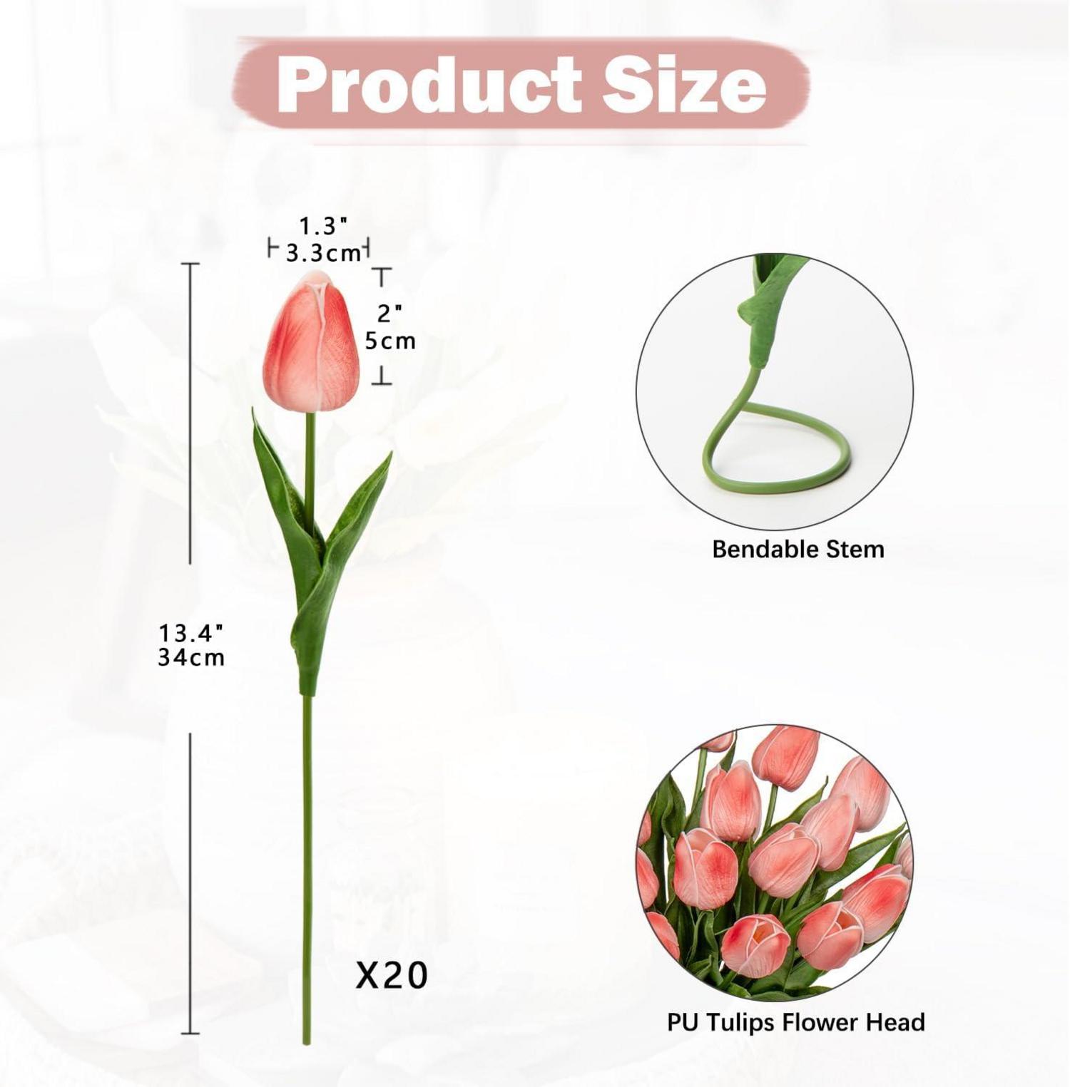 20 Stück Tulpen Künstlich Real-Touch Latex Blumen Deko 34cm