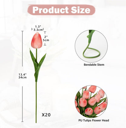 20 Stück Tulpen Künstlich Real-Touch Latex Blumen Deko 34cm