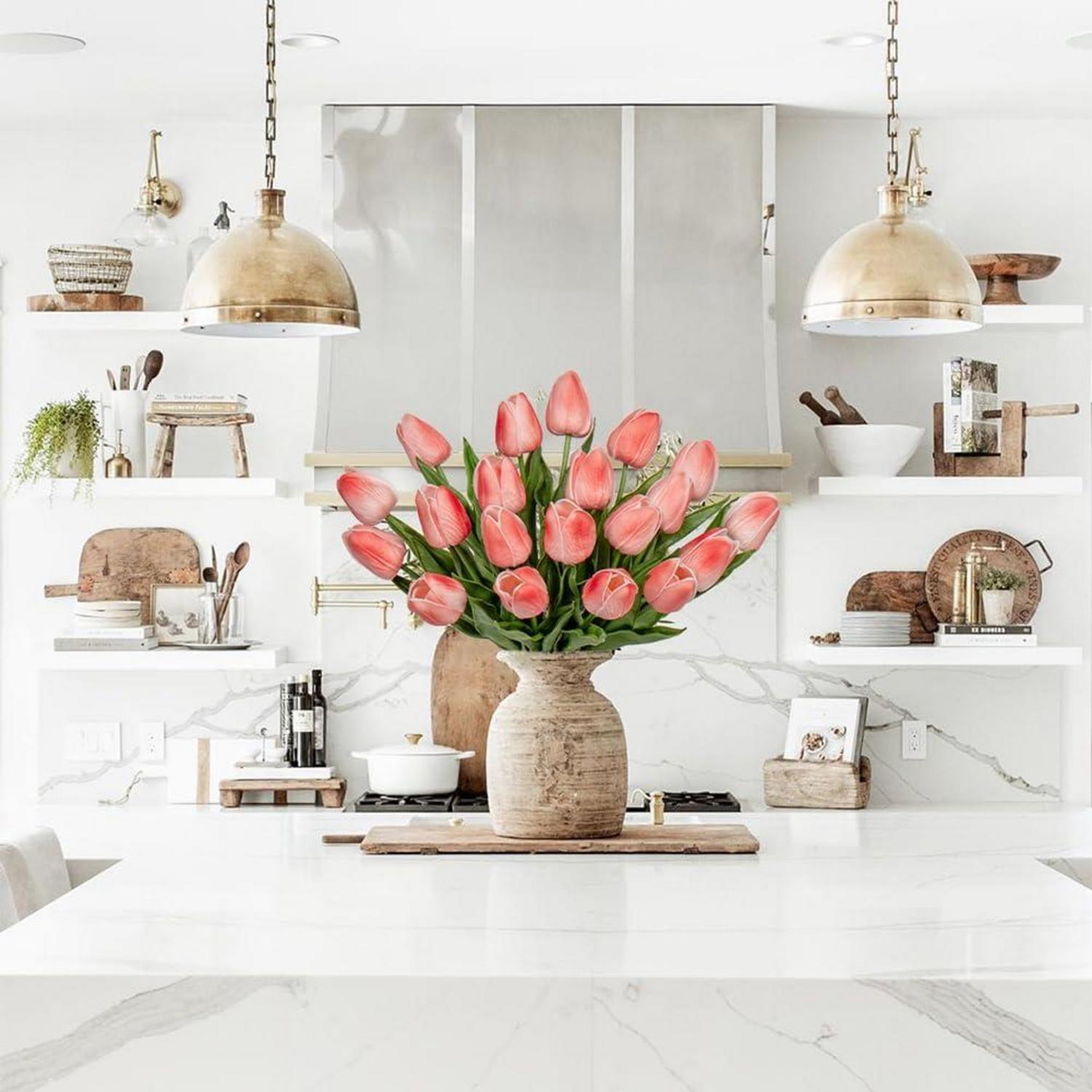 20 Stück Tulpen Künstlich Real-Touch Latex Blumen Deko 34cm Hochzeitsstrauß Party