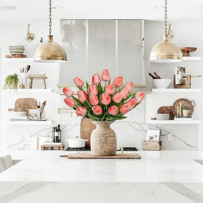 20 Stück Tulpen Künstlich Real-Touch Latex Blumen Deko 34cm Hochzeitsstrauß Party