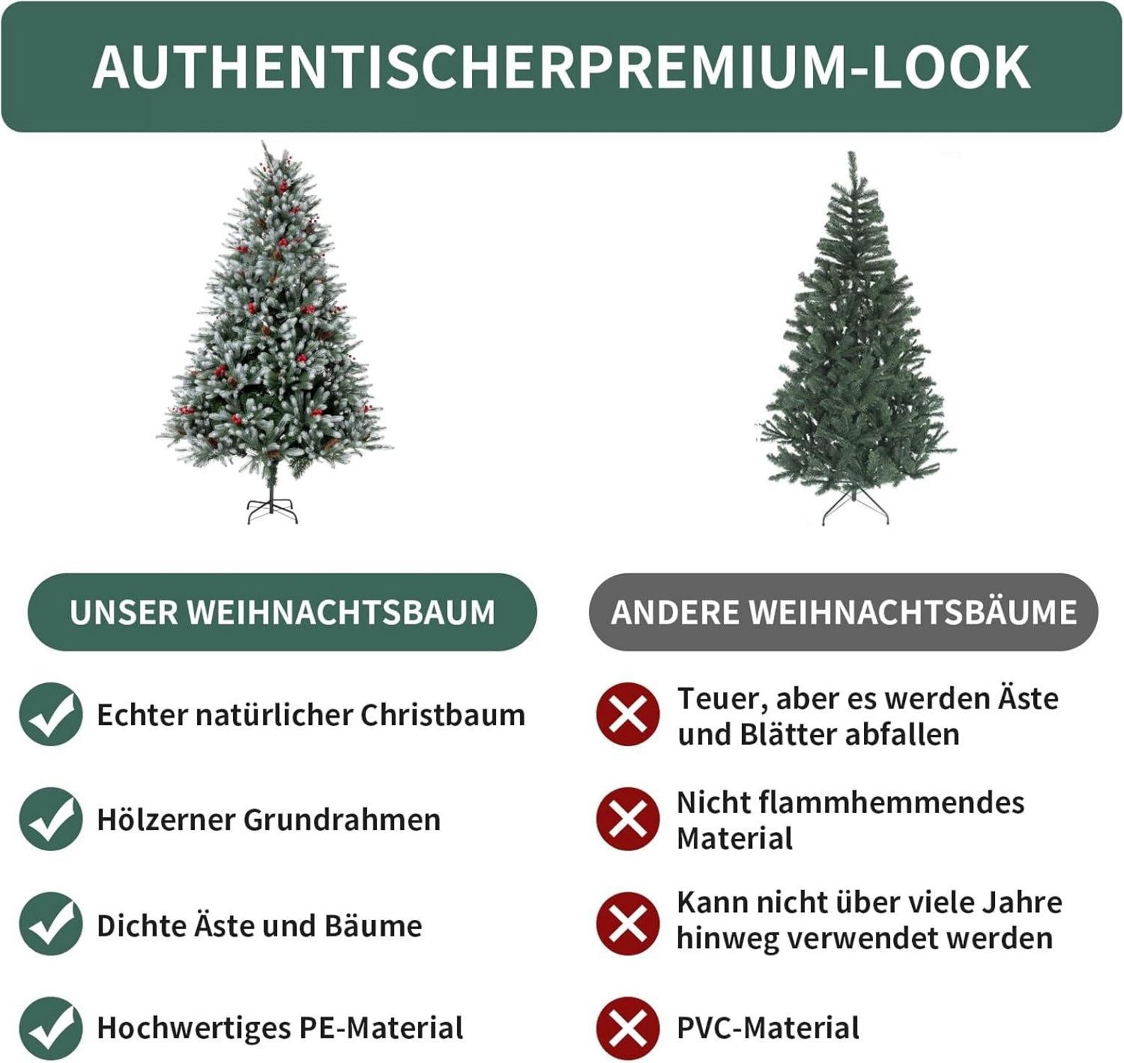 Künstlicher Weihnachtsbaum 180cm PE/PVC Tannenzapfen rote Beeren