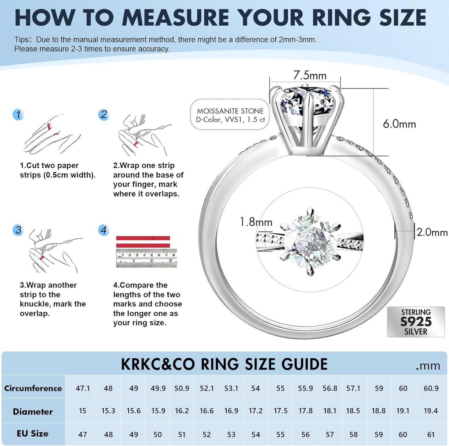 Moissanite Verlobungsring Damen 1.5 Karat Diamant VVS1 925