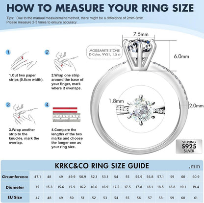 Moissanite Verlobungsring Damen 1.5 Karat Diamant VVS1 925