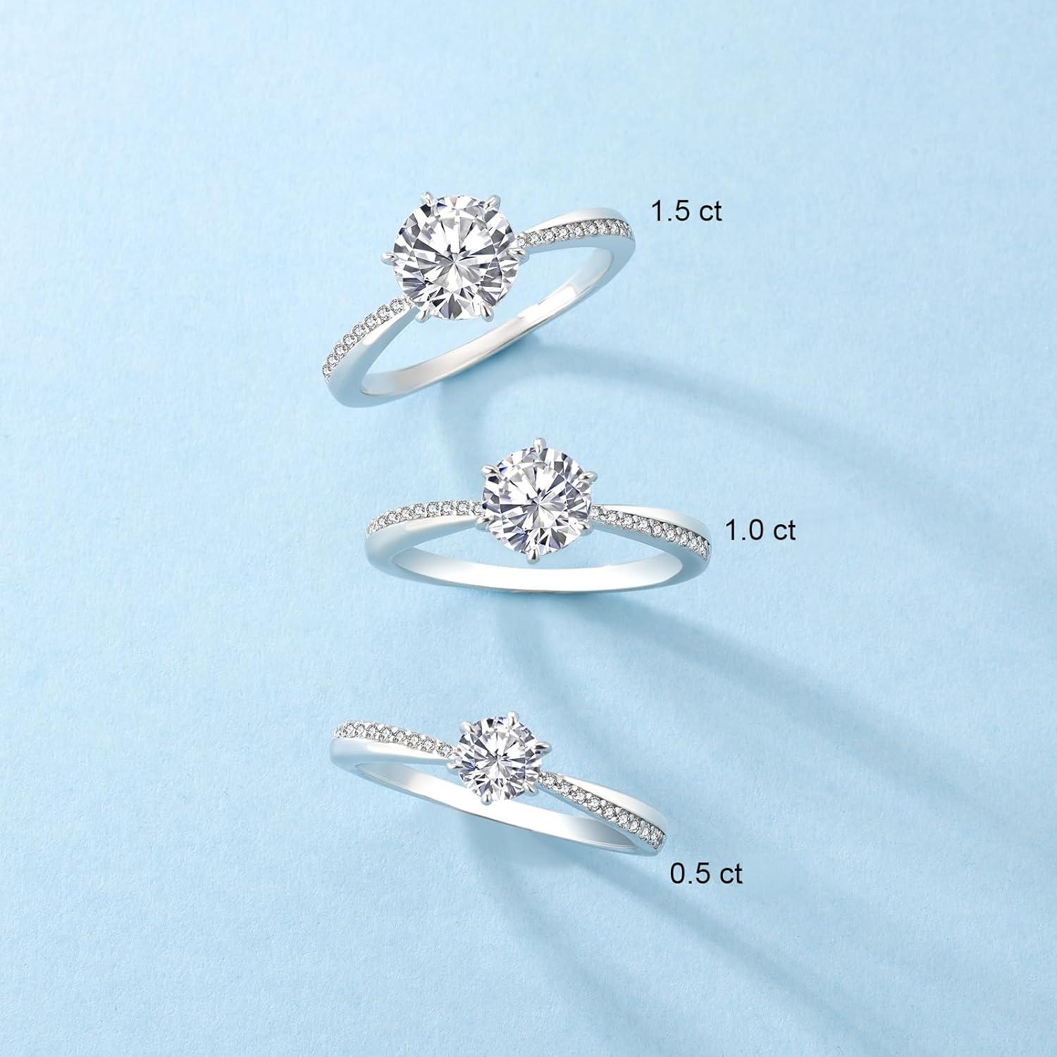 Verlobungsring Damen Moissanite 1,5 Karat Diamant VVS1 925 Silber Weißgold 52