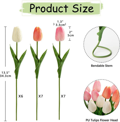 20 Stück Tulpen Künstliche Kunstblumen Real-Touch Latex