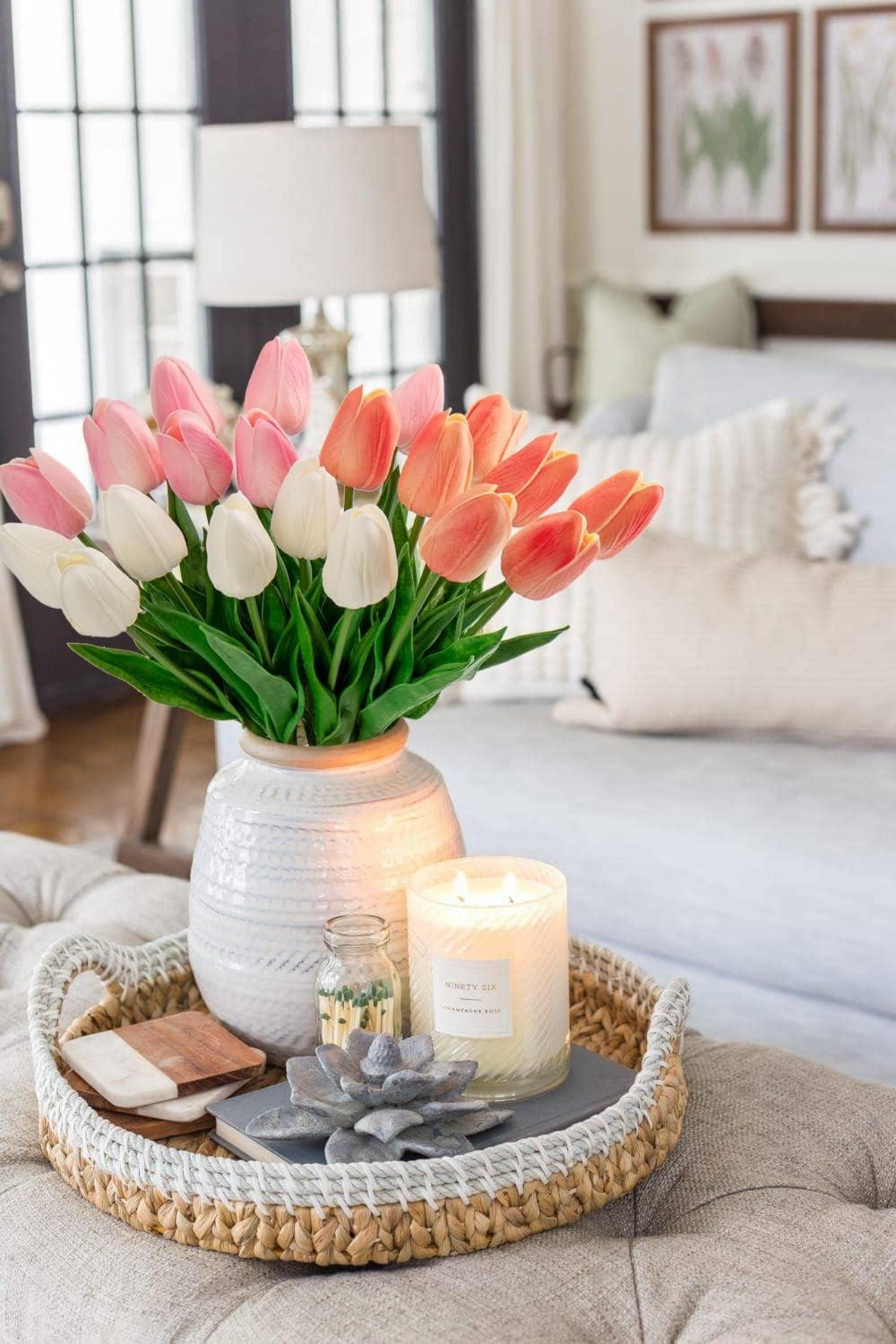 20 Stück Tulpen Künstlich Kunstblume Latex Real-Touch Blumen Deko 34cm