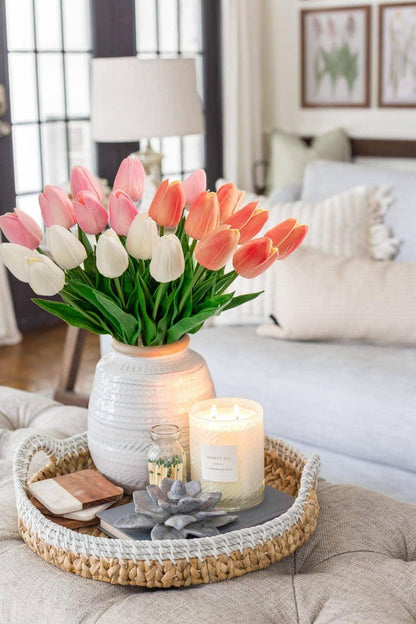 20 Stück Tulpen Künstlich Kunstblume Latex Real-Touch Blumen Deko 34cm