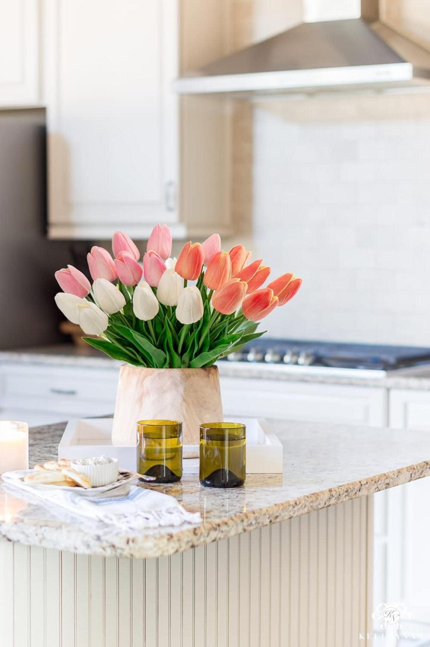 20 Stück Tulpen Künstlich Real-Touch Latex Blumen Deko 34cm Home