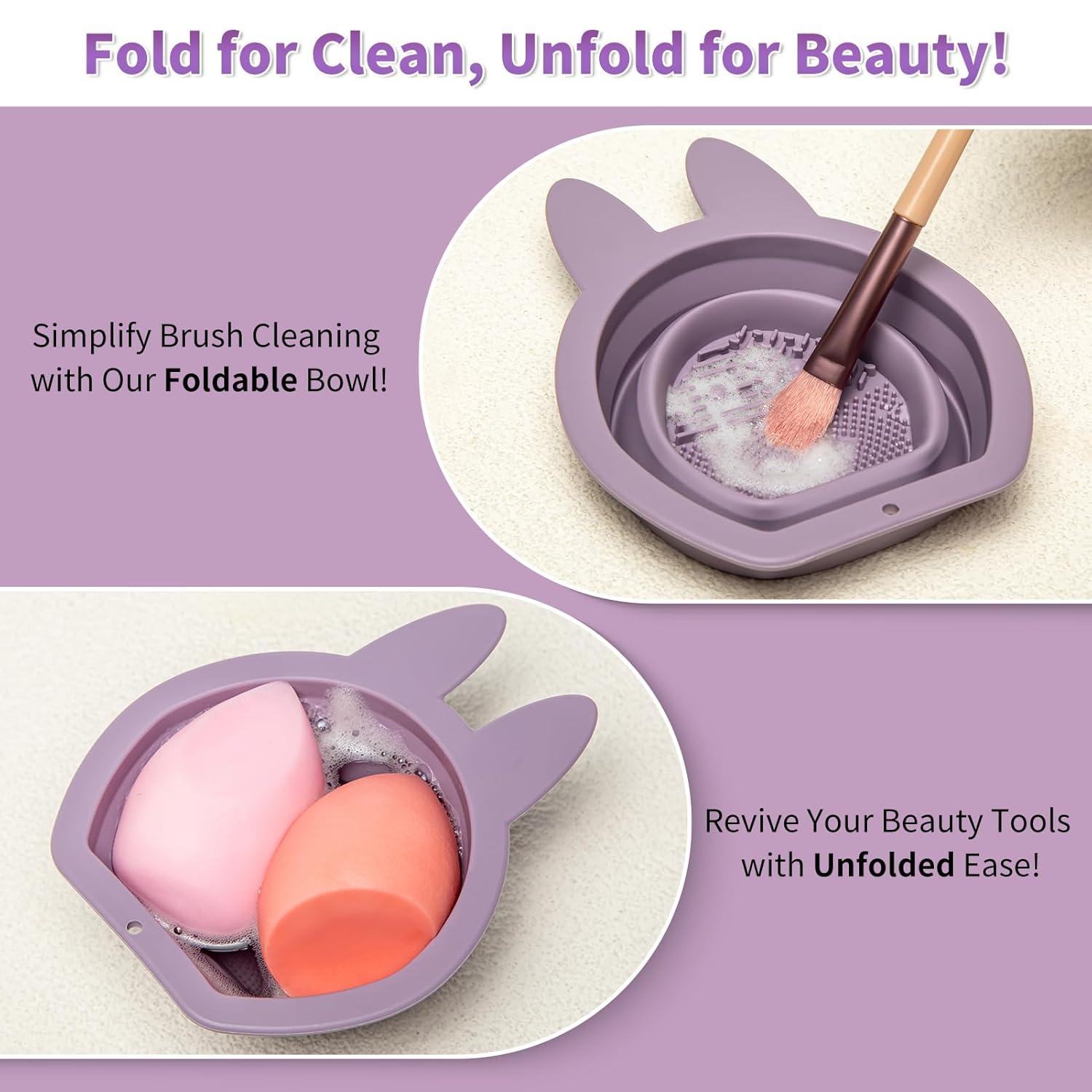 Kollapsibler Silikon Pinselreiniger Hasenform lila