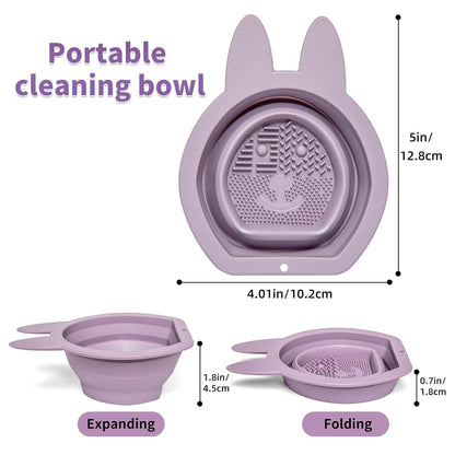 Kollapsibler Silikon-Pinselreiniger Hasenform lila - mühelose Kosmetikpinselreinigung