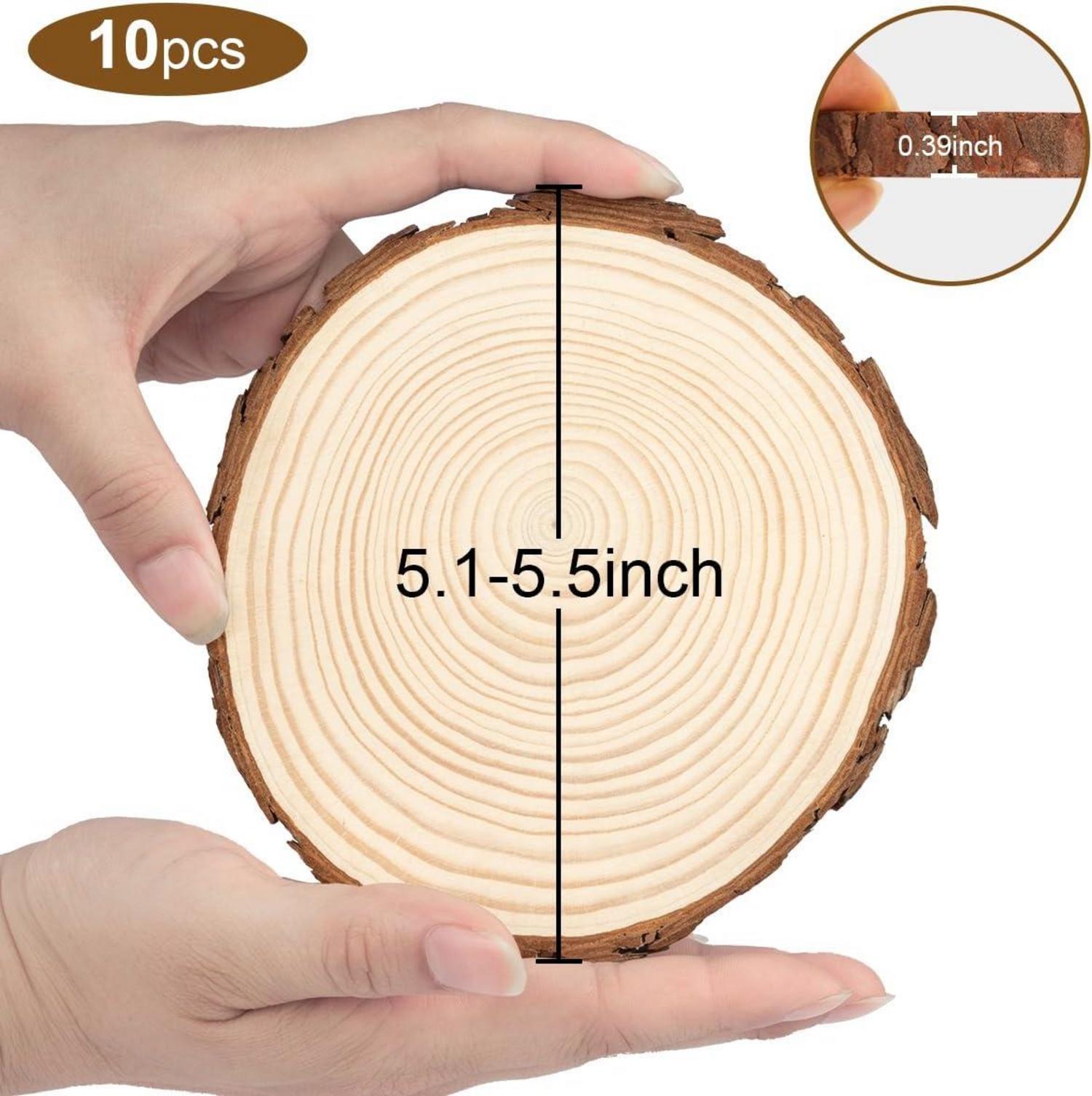 10er Set Holzscheiben 13-14cm Naturholz mit Rinde, DIY Deko