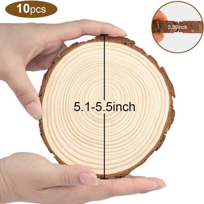 10er Set Holzscheiben 13-14cm Naturholz mit Rinde, DIY Deko
