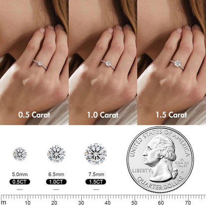 Verlobungsring Damen Moissanite Solitärring 1,5 Karat Diamant VVS1 Weißgold 925 Silber Eheringe 54