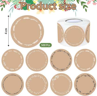 500 Stück Kraftpapier Aufkleber 4cm Rund Geschenksticker DIY