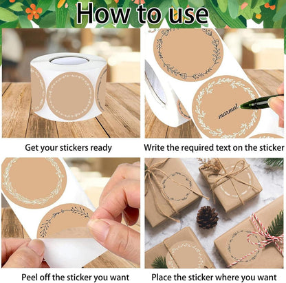 500er Pack Kraftpapier Aufkleber 4cm Rund Geschenksticker