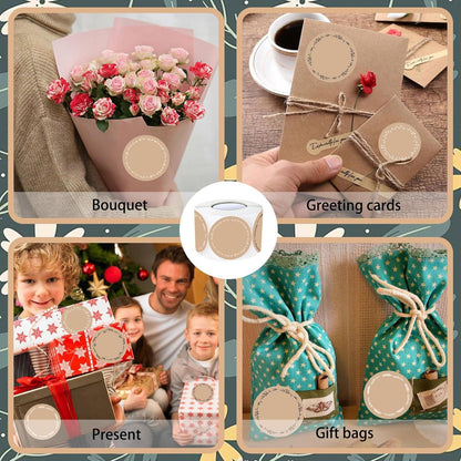 500 Stück Kraftpapier Aufkleber 4cm Rund Geschenksticker Marmeladen Backen Hochzeit