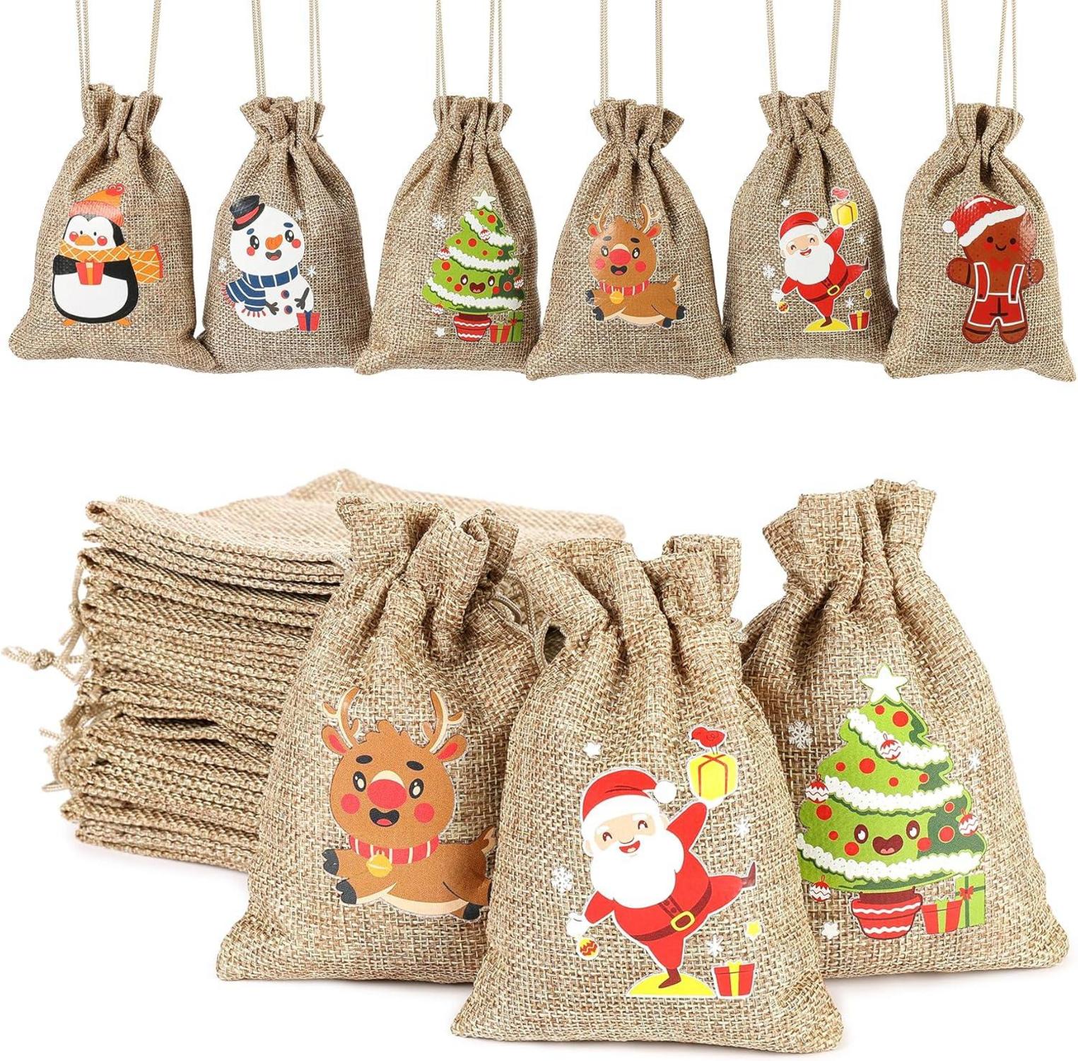 12 Weihnachten Jutesäcke mit Kordelzug für Party Favors