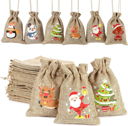 12 Weihnachten Jutesäcke mit Kordelzug für Party Favors