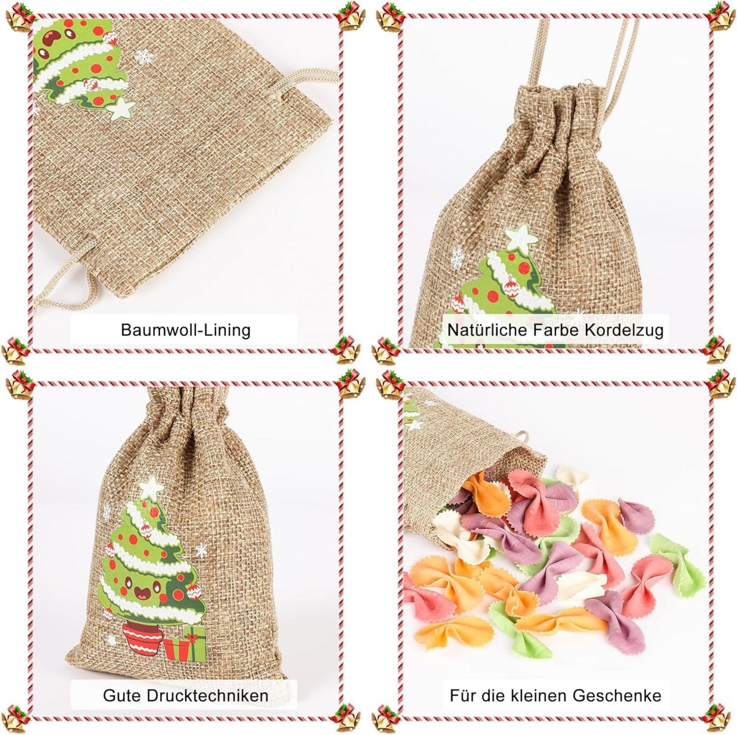 12 Weihnachten Jutesäcke mit Kordelzug für Party Favors