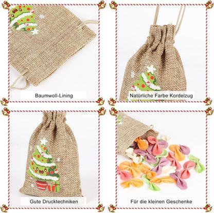 12 Weihnachten Jutesäcke mit Kordelzug für Party Favors