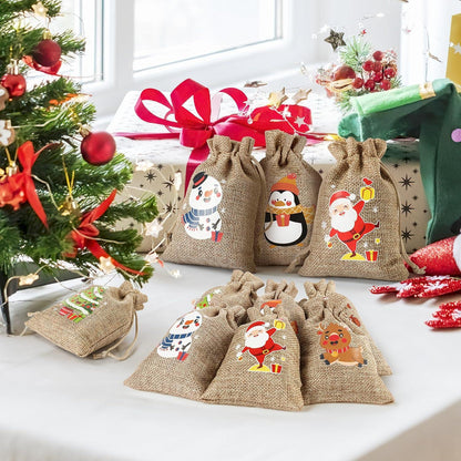 12 Weihnachts Jutesäcke Kordelzug hessische Geschenktüten Party Favors