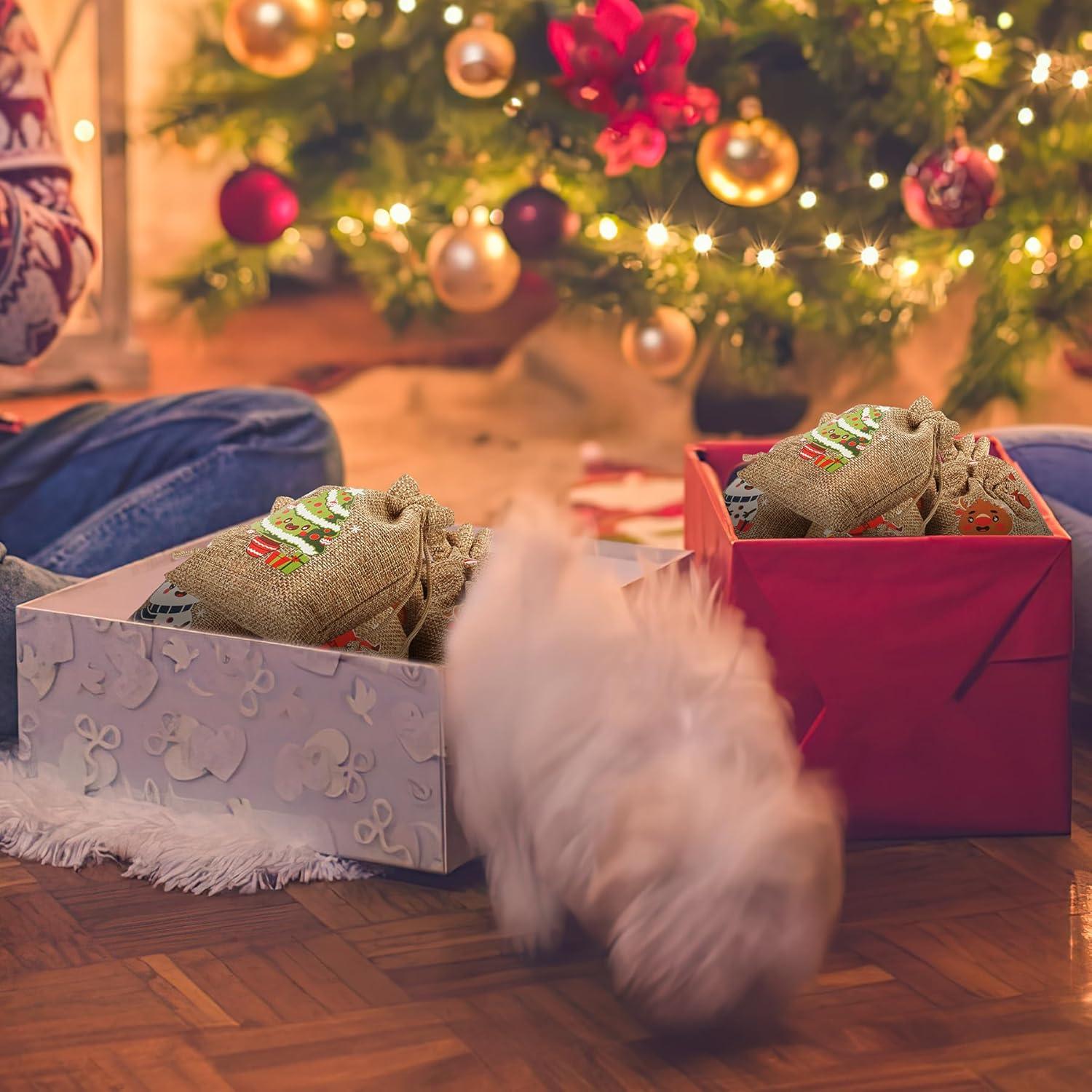 12 Weihnachten Jutesäcke mit Kordelzug small Geschenktüten Weihnachten