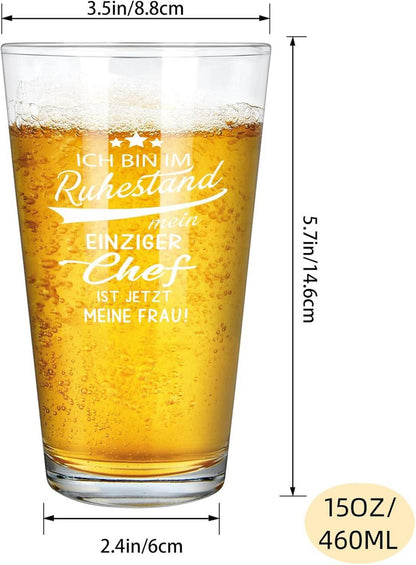 Ruhestand Bierglas 15oz Geschenk Mann Frau Rentner Rente Kollegin