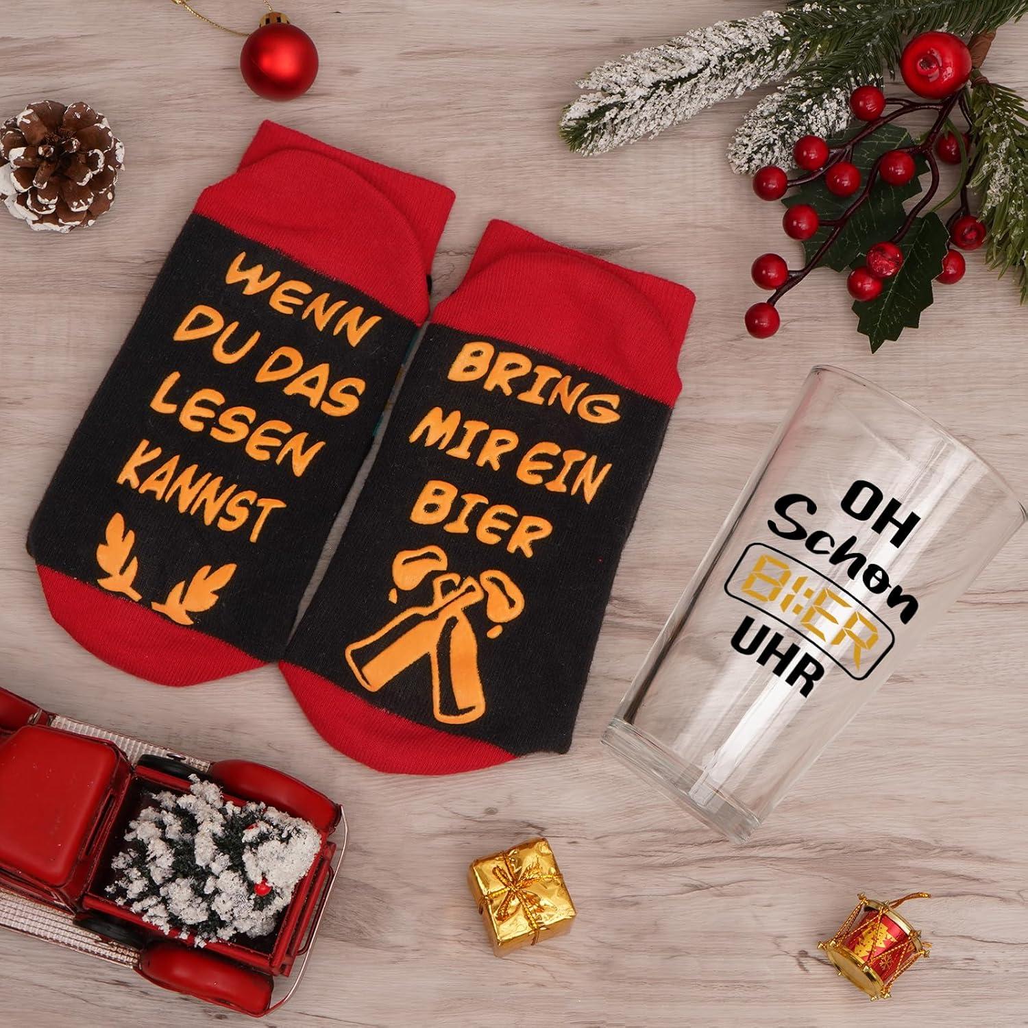 Lustiges Bierglas und Socken Set für Männer, Geschenkidee, 15oz
