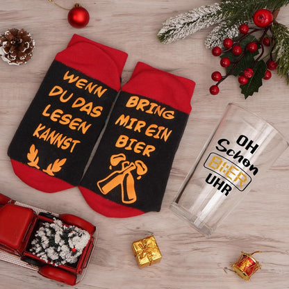 Lustiges Bierglas und Socken Set für Männer, Geschenkidee, 15oz