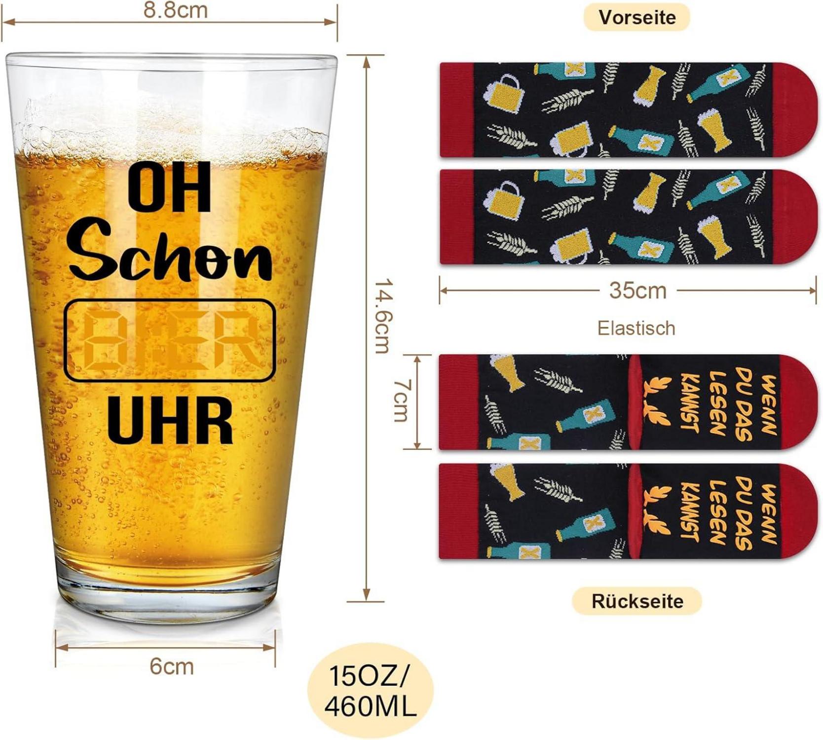 Lustiges Bierglas und Socken Set für Männer, Geschenkidee, 15oz