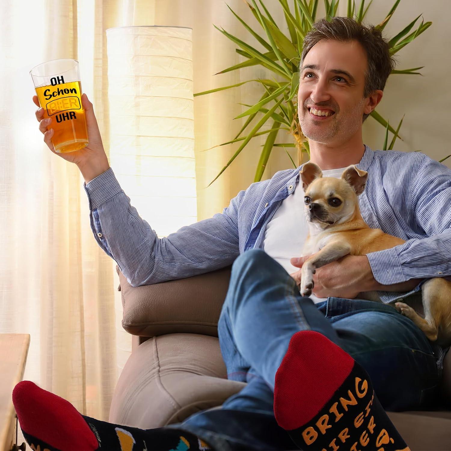 Joymaking Biergläser Socken Set für Männer 15oz - Lustige Geschenke Weihnachten Geburtstag