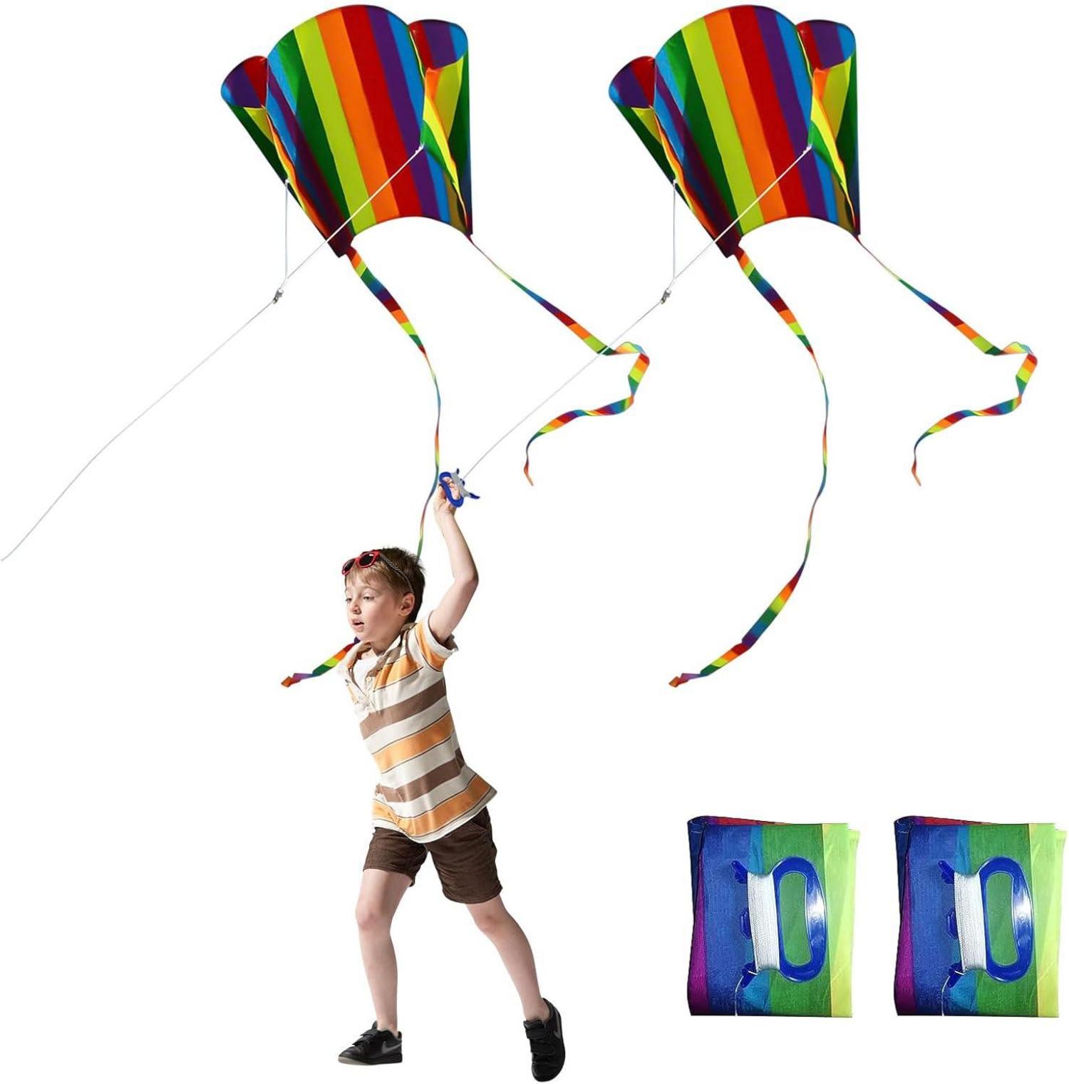 2 Stück Regenbogendrachen für Kinder, Fliegerdrachen 170,2 cm mit