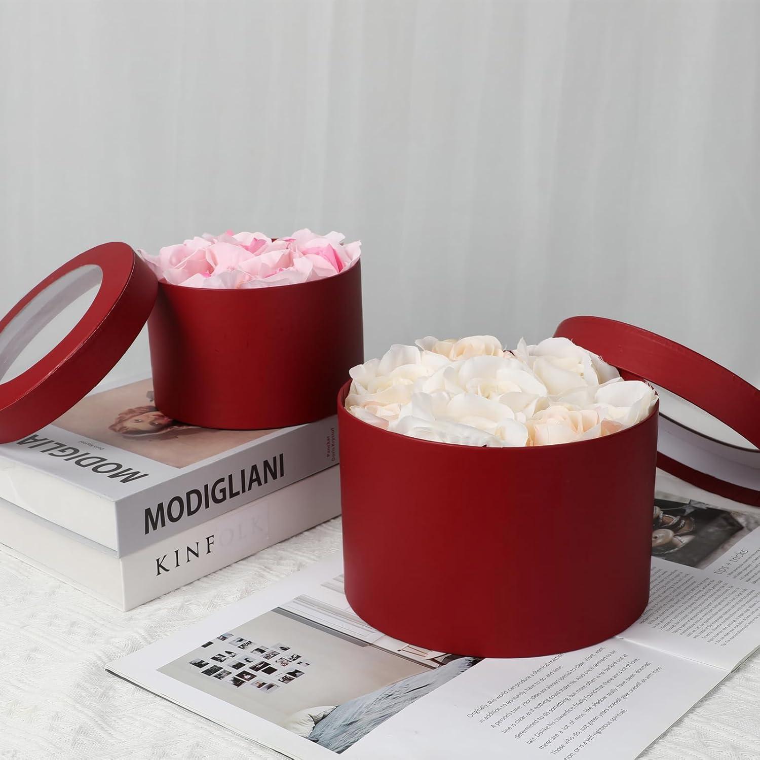 Oairse 4er-Set Geschenkboxen Aufbewahrungsboxen Rund Deckel Schmuckschachtel Rot