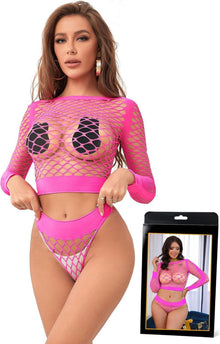 Sexy Transparentes Fischnetz Dessous Set XS-M Rosa