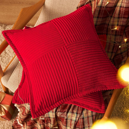 Weihnachten Kissenbezug 50x50 Rot Kordsamt 2er Set Sofa Wohnzimmer